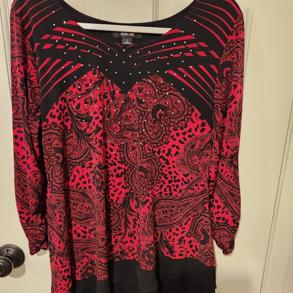 Style & Co festive black and red top